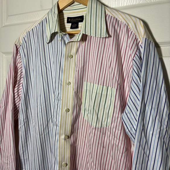 Brooks Brothers Shirt Mens Large Multicolor Stripe Colorblock Button Down FLAW - Picture 5 of 13